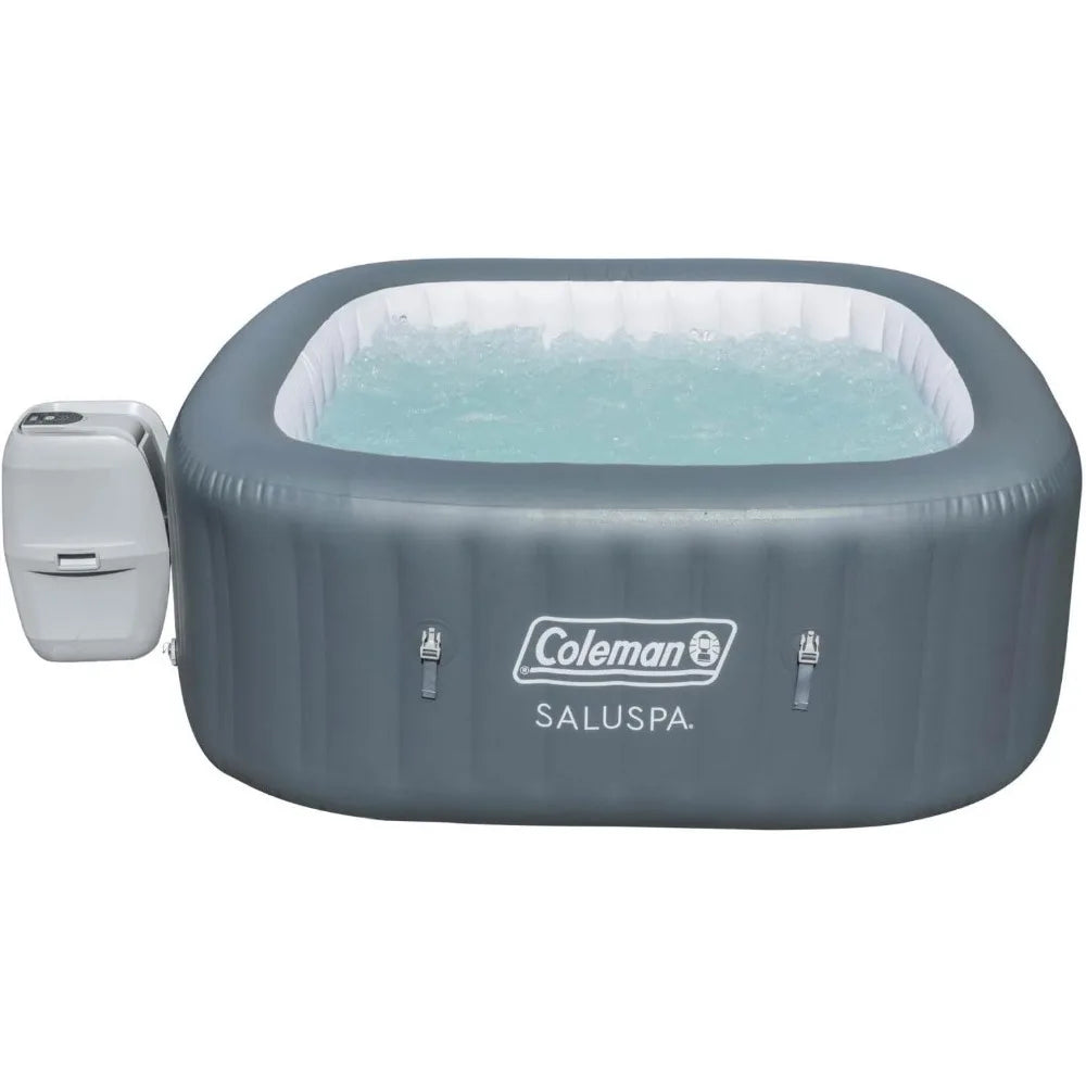 4 to 6 Person Inflatable Hot Tub, Square, Portable, Outdoor Spa With 114 Soothing Air Jets and Insulated Cover Gray