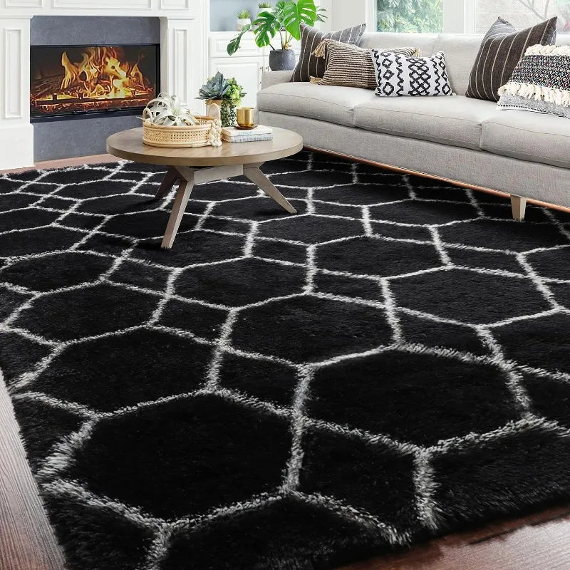 Modern Shag 5x8 Fluffy Floor Rugs for Living Room, Kids Room, Extra Soft