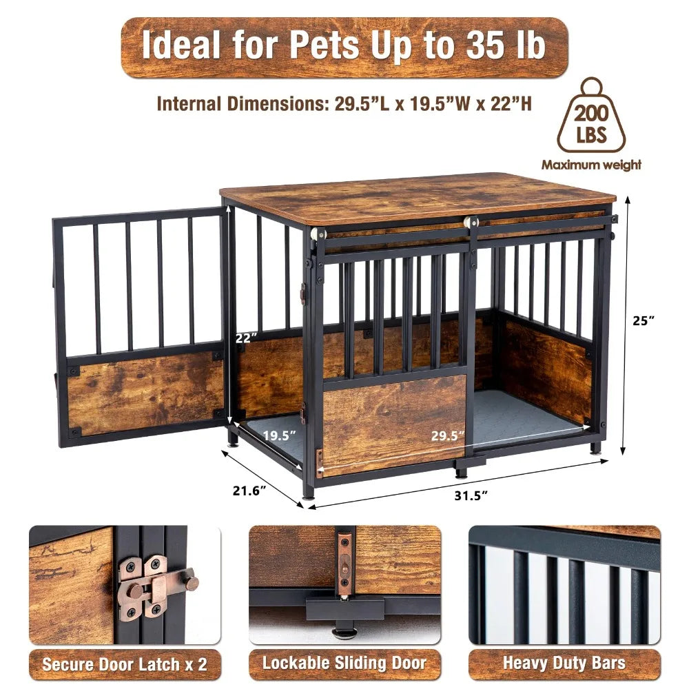 40 Inch Dog Crate Furniture with Cushion for Large Medium Dogs, Wooden Heavy Duty Dog Kennel with Double Doors