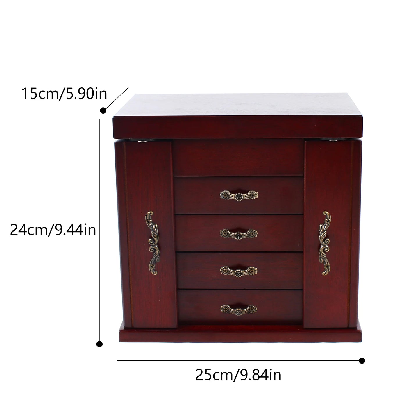 Wooden Jewelry Box  Built-in mirror double door 5-drawer