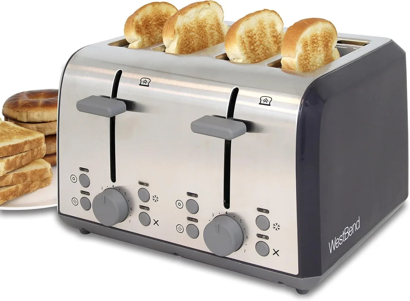 West Bend  Toaster with Extra Wide Slots, Bagel Settings, Ultimate Toast Lift and Removable Crumb Tray, Silver