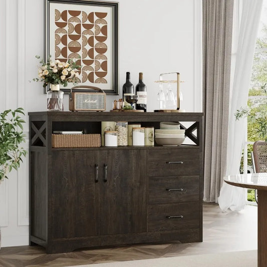 Modern Farmhouse Sideboard Buffet Cabinet, Kitchen Buffet Storage Cabinet