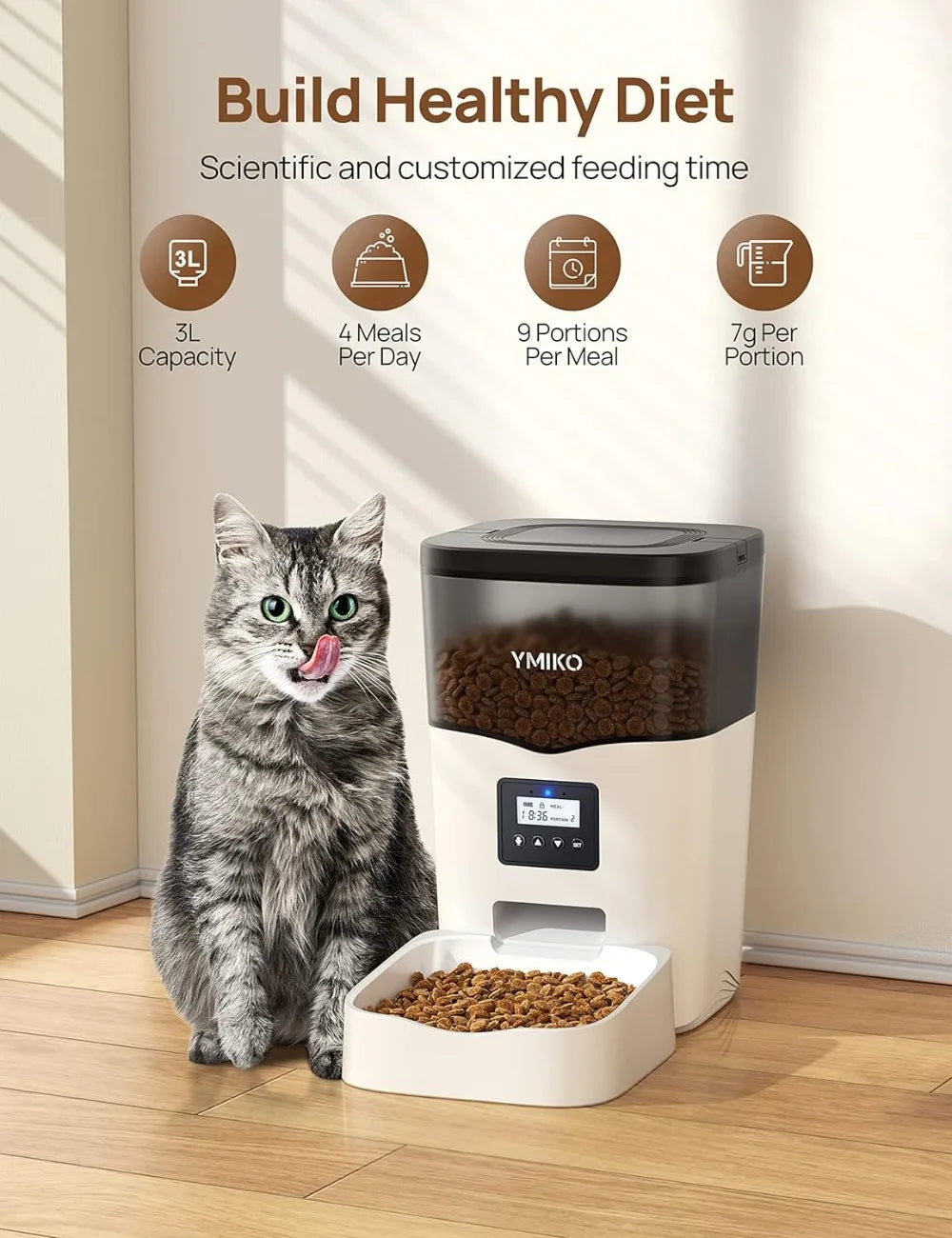 Cat Food Dispenser with Voice Recorder, Pet Feeder with Programmable Timer