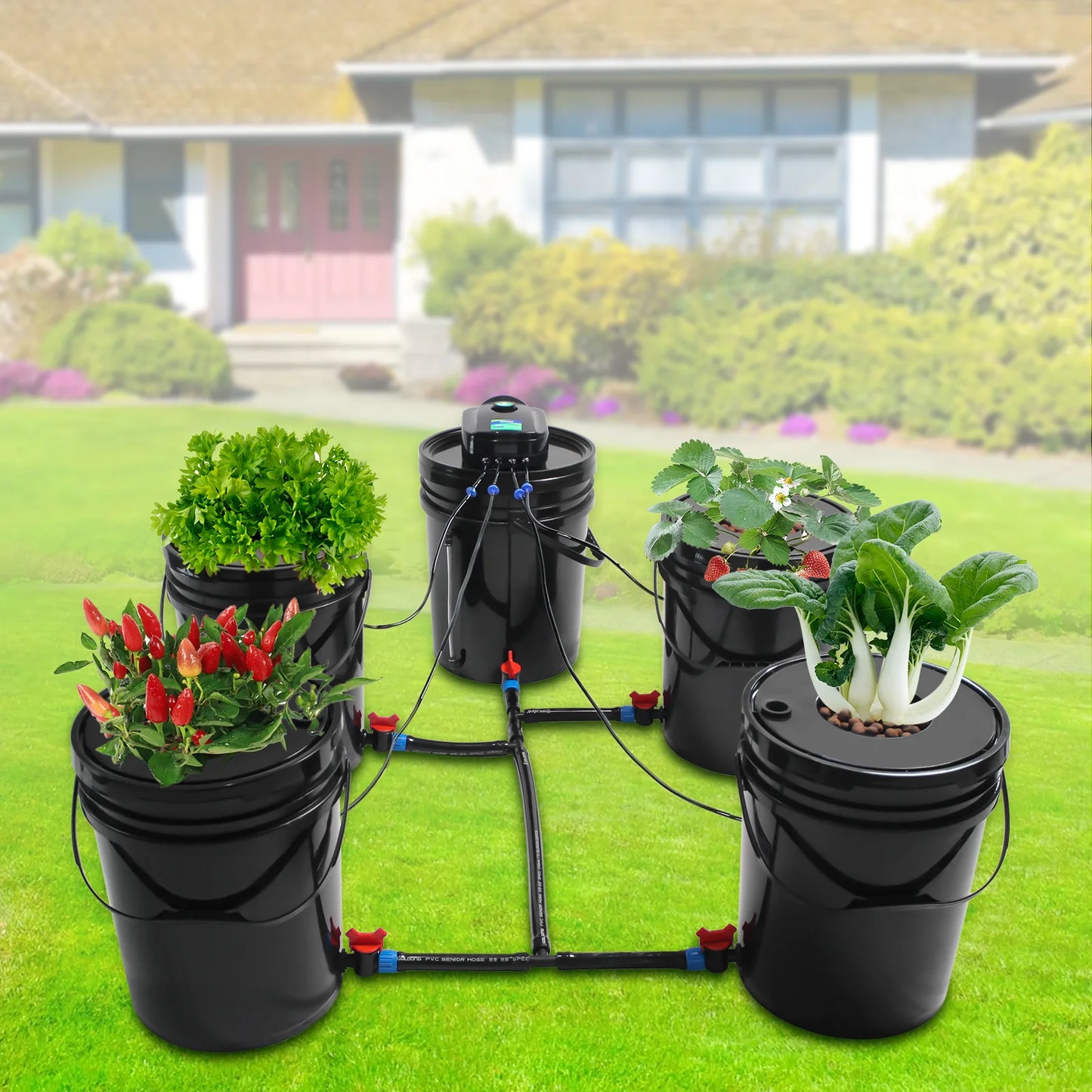 5 Bucket 5.28 Gallon Herb Garden Set with Pump For Indoor/outdoor Leafy Vegetables Black