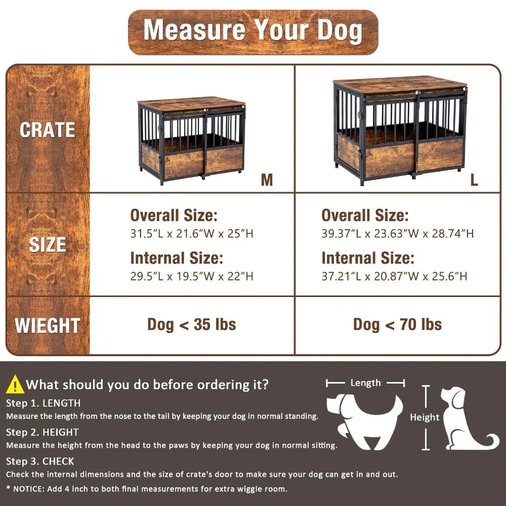 40 Inch Dog Crate Furniture with Cushion for Large Medium Dogs, Wooden Heavy Duty Dog Kennel with Double Doors