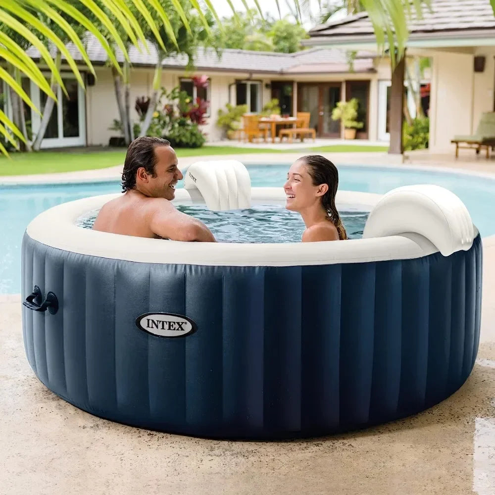 6 Person Inflatable 85"  Outdoor Hot Tub  With 170 Bubble Air Jets Heating and LED Color Changing Lights