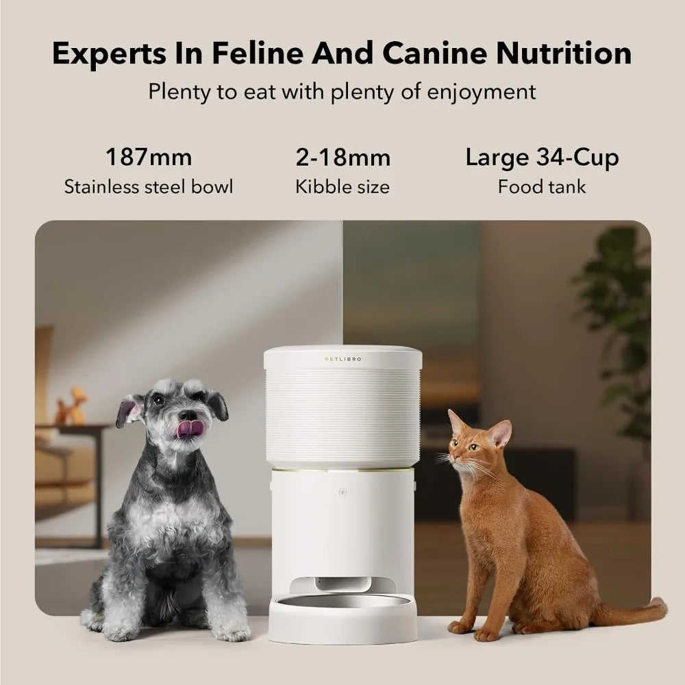 Vacuum-Sealed Automatic Feeders, 8L/34Cups Automatic Dog & cat Feeder with 5G Wi-Fi