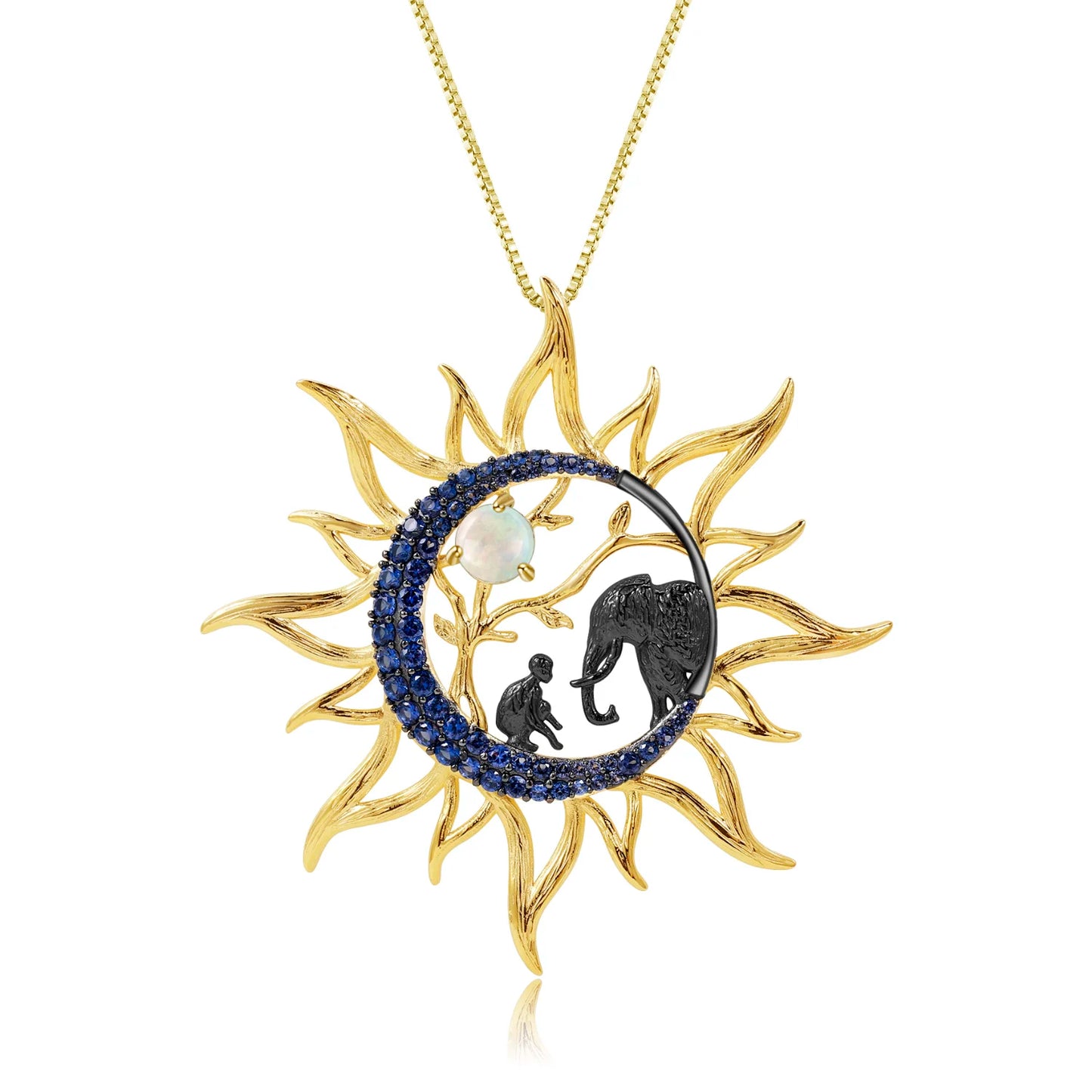 Celestial Sun Zodiac  Natural Opal  Human and Elephant  Necklace