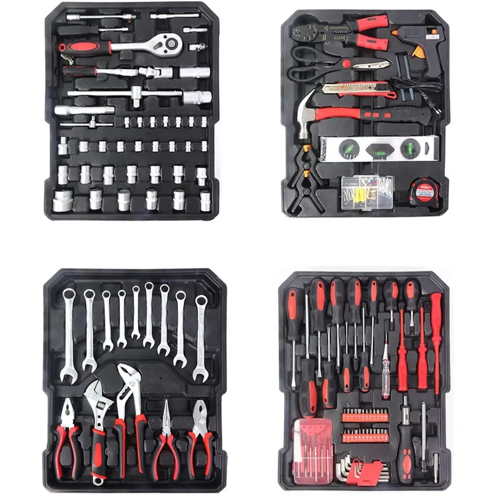 799pcs Aluminum Trolley Case Tool Set Silver,  Household Hand Tool Set, with Tool Belt