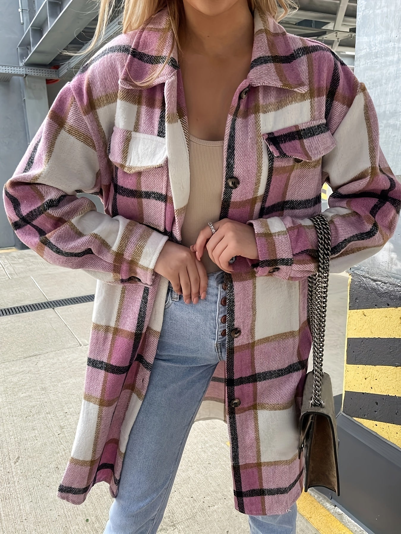 Plaid Print Long Length Jacket