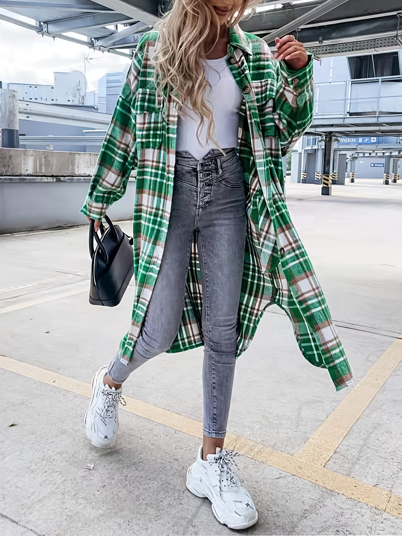 Plaid Print Long Length Jacket